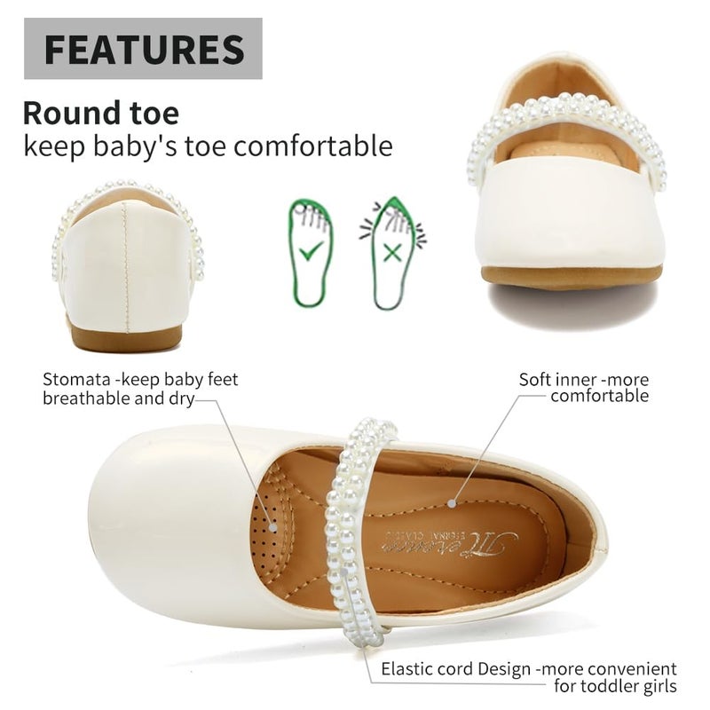 CIOR Toddler Girls Ballet Flats Shoes Ballerina Bowknot Jane Mary Princess Dress Shoes for Wedding Party School-VGZA2-pu-white-26N - Image 4